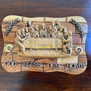 Last Supper Hanging Picture Wall Olive Wood Wall Plaque 14" x 7" Jerusalem